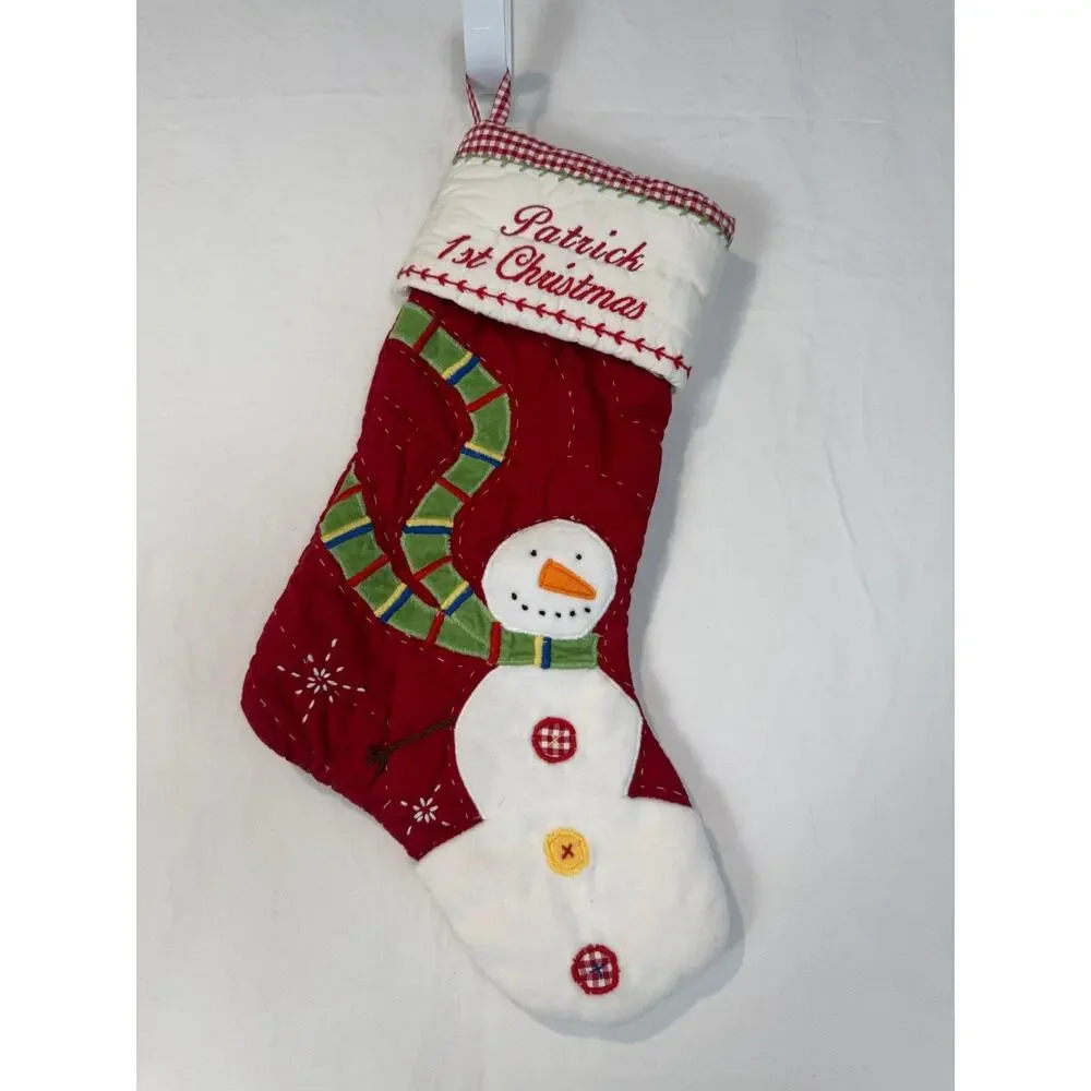 Pottery Barn Kids Red & Gingham Quilted‎ Train Christmas Stocking Mono Patrick